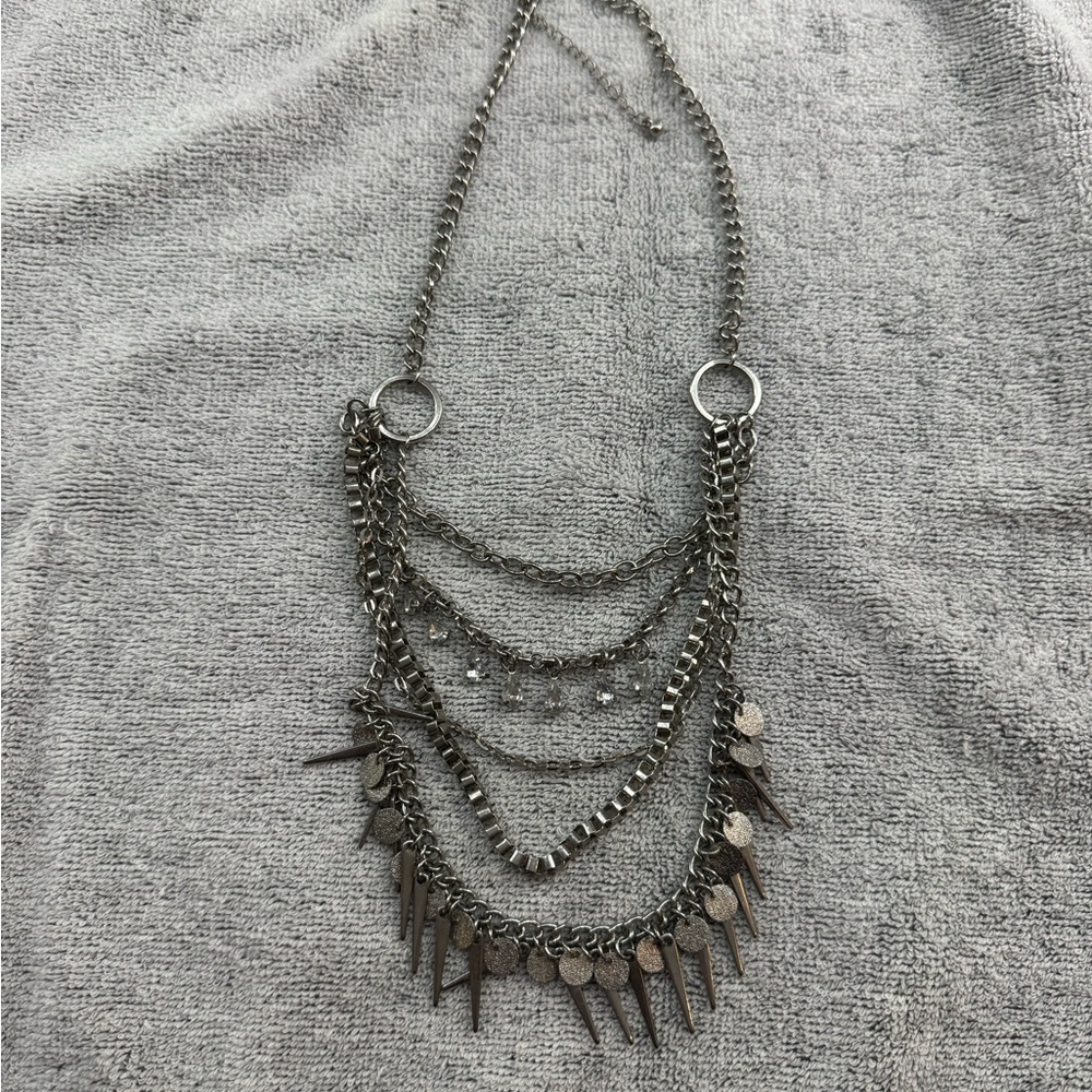 Silver multi chain statement necklace